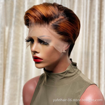 2021 Wholesale short pixie cut wig 6 inch human hair wig, 13x4 lace front brazilian virgin human hair wig
